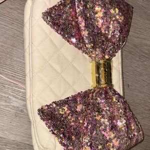 Elegant Cream Clutch with Sequin Bow Betsy Johnson